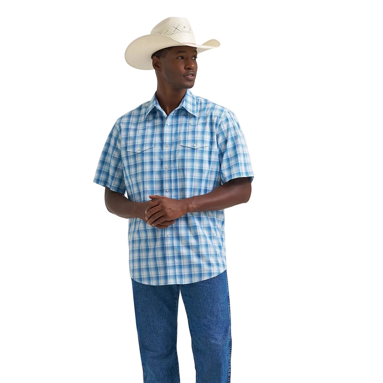 Wrangler® Wrinkle Resist Short Sleeve Shirt- Seaside Blue