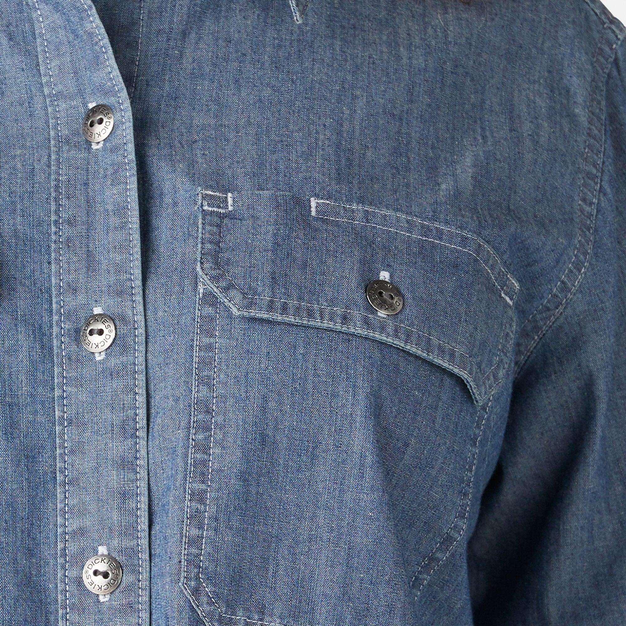 Women’s Chambray Roll-Tab Work Shirt, Stonewashed Light Blue - Purpose-Built / Home of the Trades