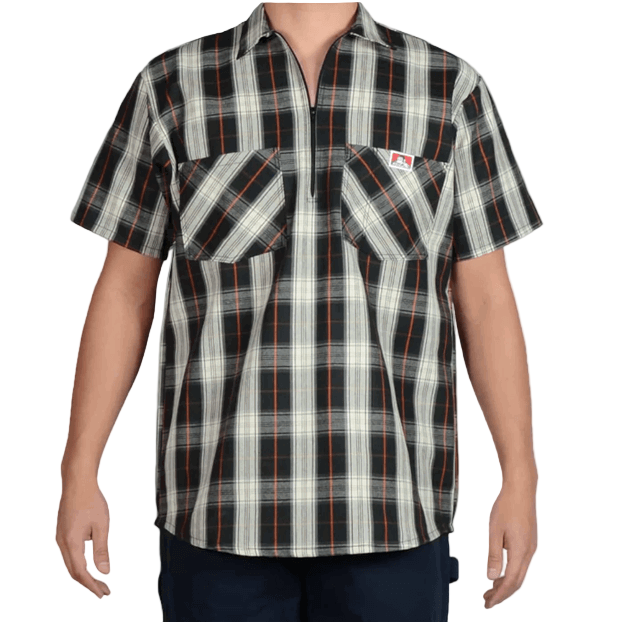 1/2 Zipper Short Sleeve Plaid - Black & Cream - Purpose-Built / Home of the Trades - -