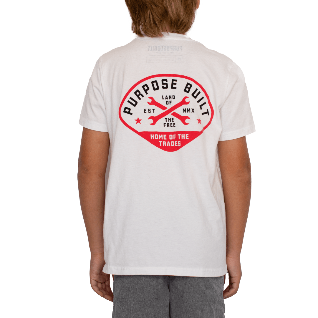 Youth Hot Wrenches Tee, White - Purpose-Built / Home of the Trades