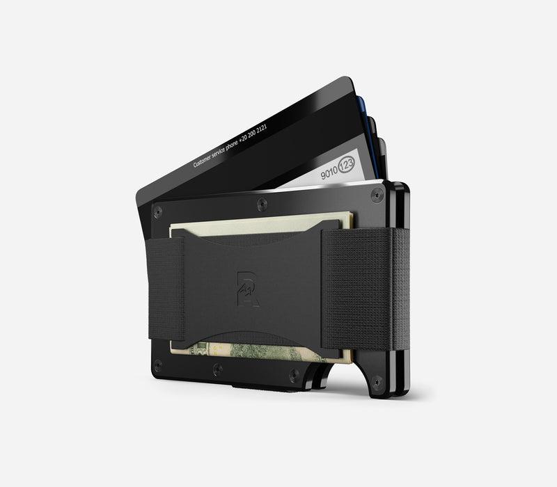 Aluminum | Royal Black Minimalist Wallet - Cash Strap - -