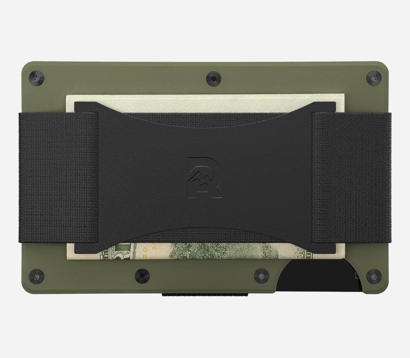 Aluminum | Matte Olive Minimalist Wallet - Cash Strap - -
