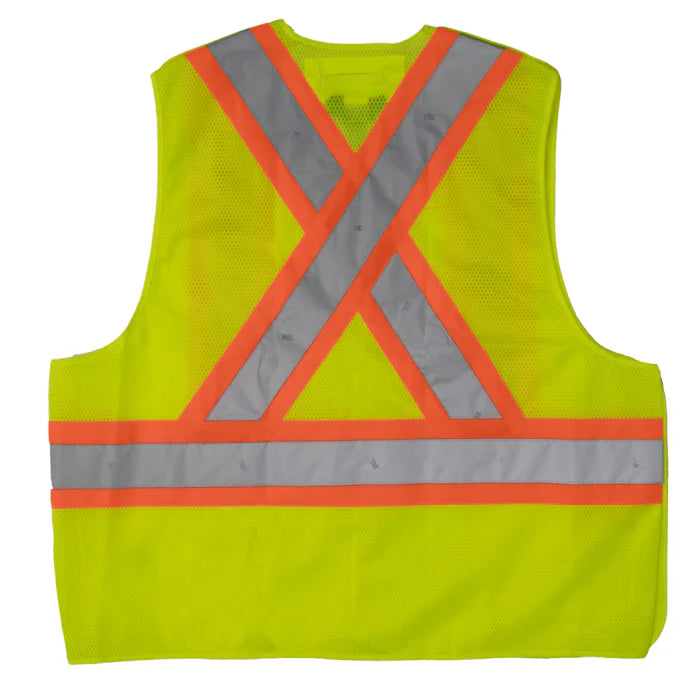 5 Point Tearaway Safety Vest X Back ANSI Class 2 - Lime - -