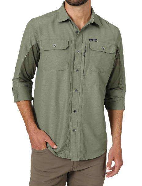 ATG -x- Wrangler® Mixed Material Shirt - Dusty Olive