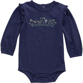 Infant Girls Long-Sleeve Floral Script Bodysuit - Navy Blue Heather