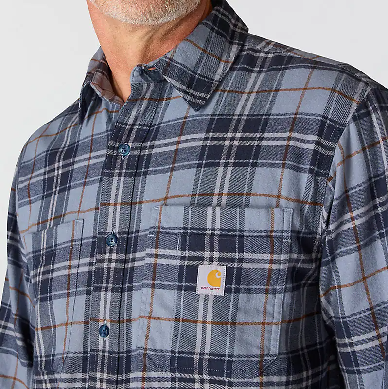 Rugged flex® relaxed fit midweight long-sleeve plaid shirt - Faded Navy