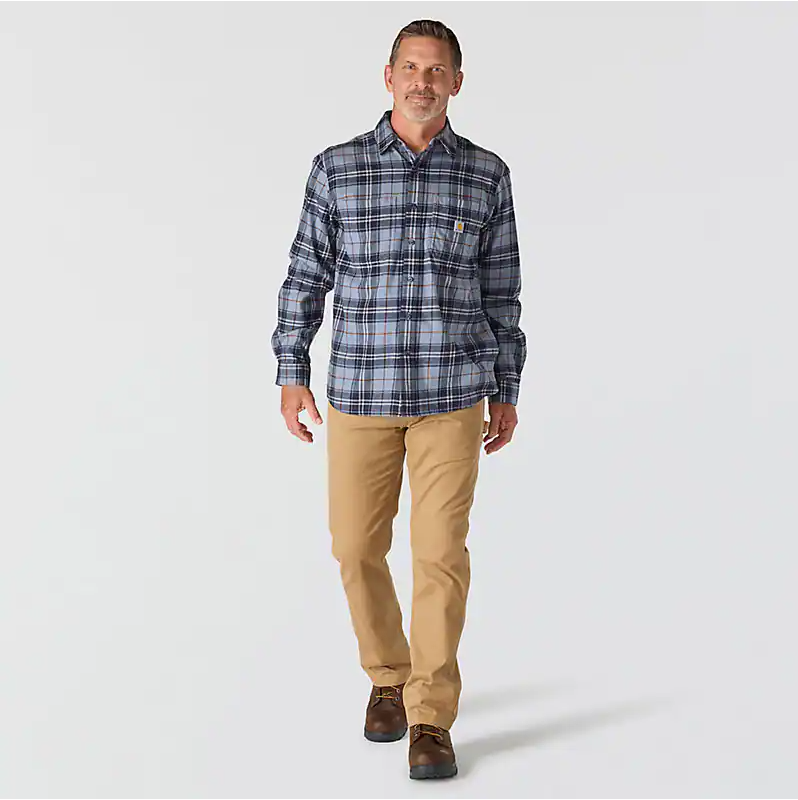 Rugged flex® relaxed fit midweight long-sleeve plaid shirt - Faded Navy