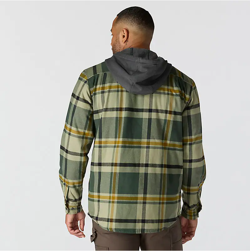 Rugged Flex Relaxed Fit Flannel Fleece Lined Hooded Shirt Jacket - Forestry Green