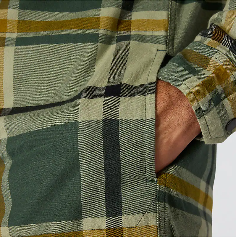 Rugged Flex Relaxed Fit Flannel Fleece Lined Hooded Shirt Jacket - Forestry Green