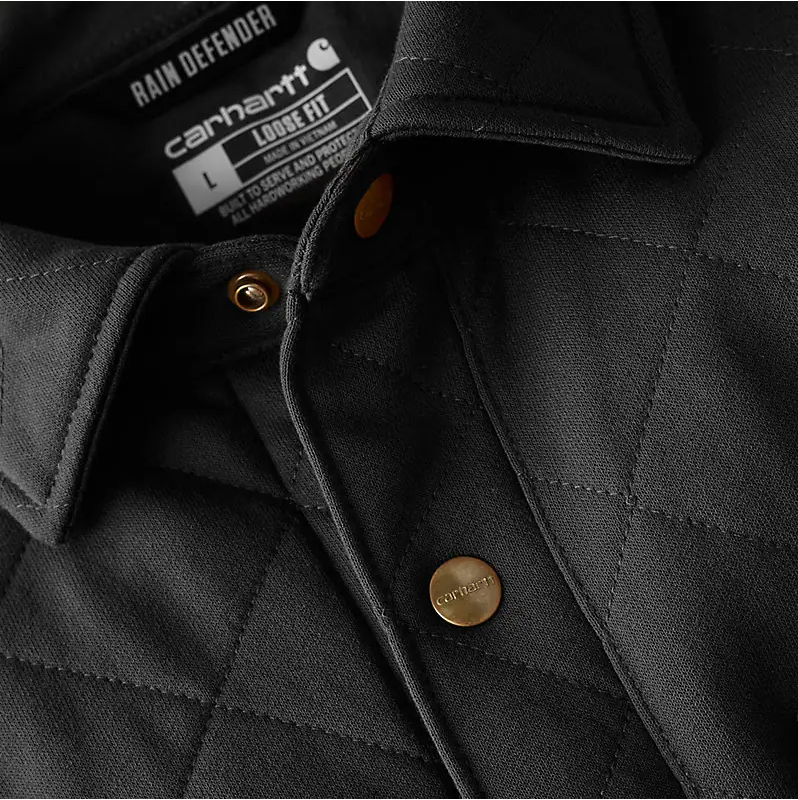 Rain Defender® Loose Fit Heavyweight Quilted Snap Front Shirt Jac - Black