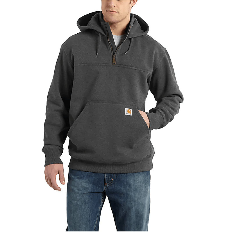 Rain defender® loose fit heavyweight quarter-zip hoodie - Carbon Heather - Purpose-Built / Home of the Trades