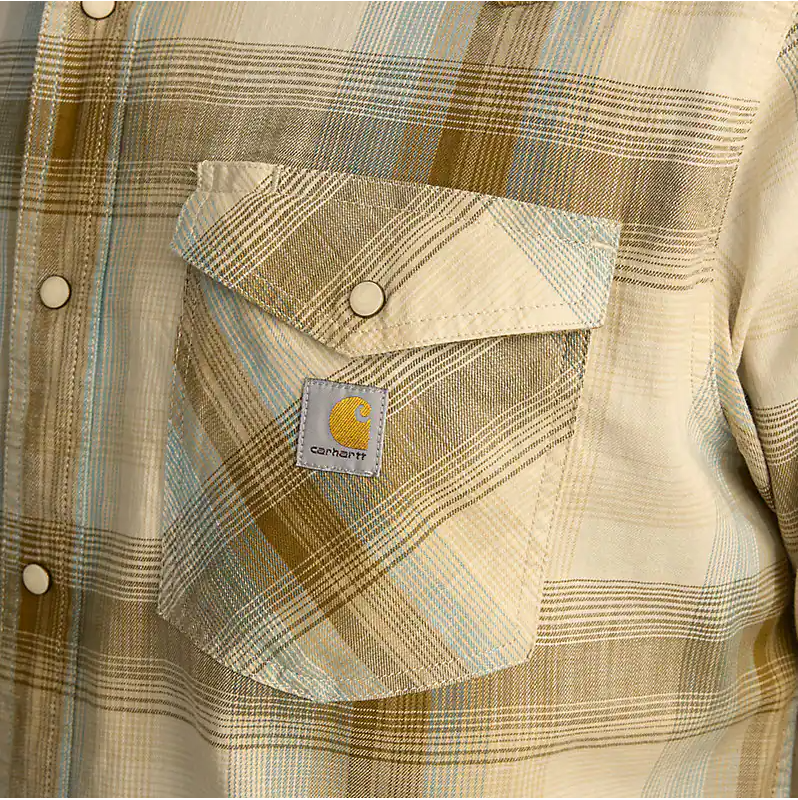 Montana Rugged Flex™ Relaxed Fit Lightweight Long-Sleeve Snap-Front Plaid Shirt, Chalk