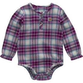 Infant Long-Sleeve Flannel Bodysuit - Plum Caspia