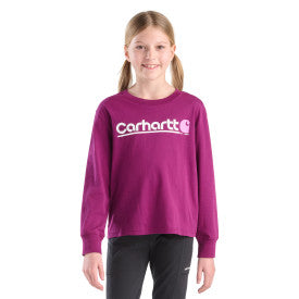 Youth Girls Long-Sleeve Core Logo T-Shirt -Plum Caspia