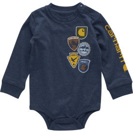 Infant Long-Sleeve Patches Bodysuit - Dark Denim Heather