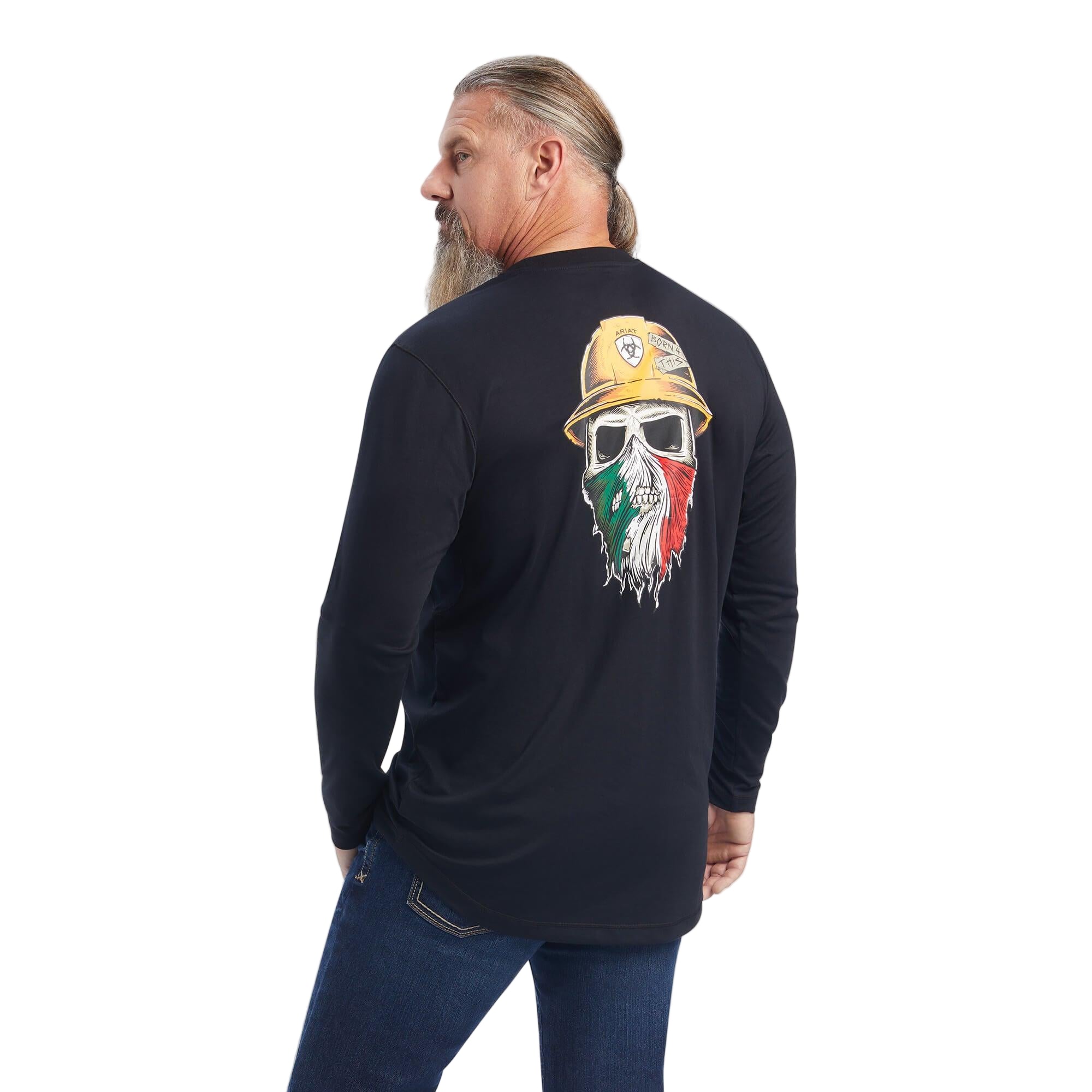 Rebar Workman Born For This T-Shirt Long Sleeve - Black/Mexico Flag - Purpose-Built / Home of the Trades
