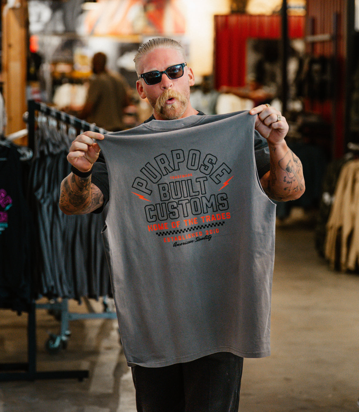 PB Customs Heavy Muscle Tee, Faded Grey