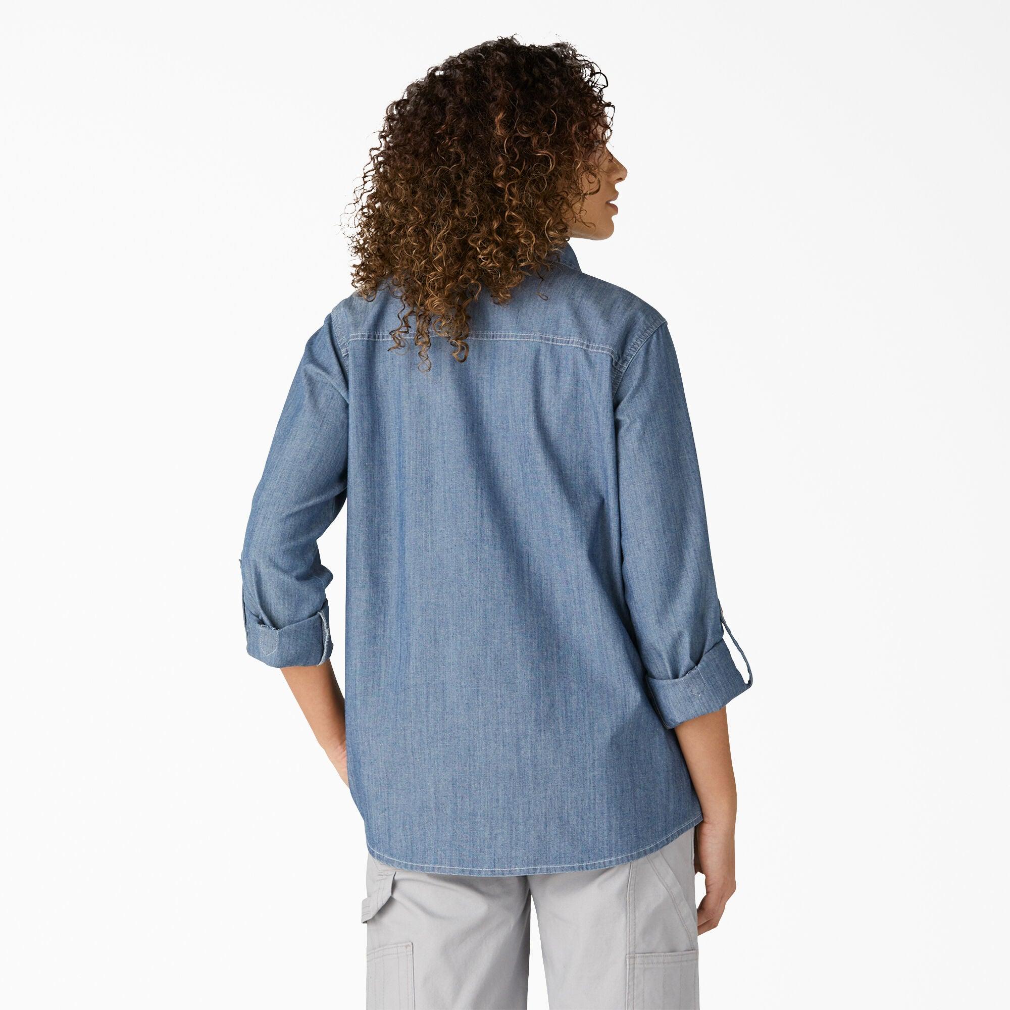 Women’s Chambray Roll-Tab Work Shirt, Stonewashed Light Blue - Purpose-Built / Home of the Trades
