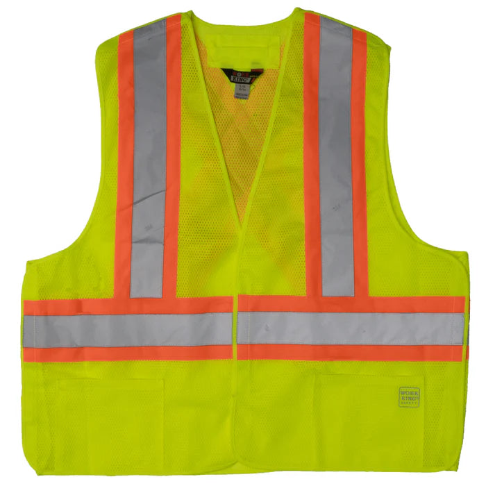 5 Point Tearaway Safety Vest X Back ANSI Class 2 - Lime - TOUGH DUCK - Personal Protective Equipment