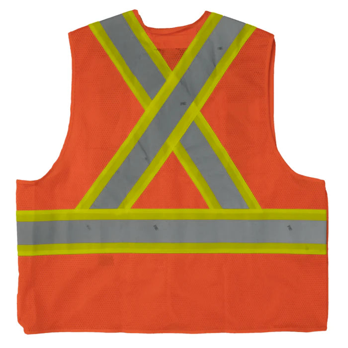 5 Point Tearaway Safety Vest X Back ANSI Class 2 - Orange -  - 