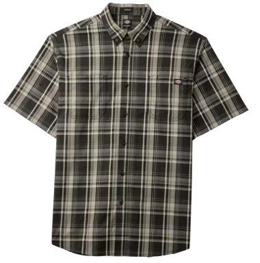 S/S Yarn Dyed Relaxed Fit Flex Plaid Shirt, Black