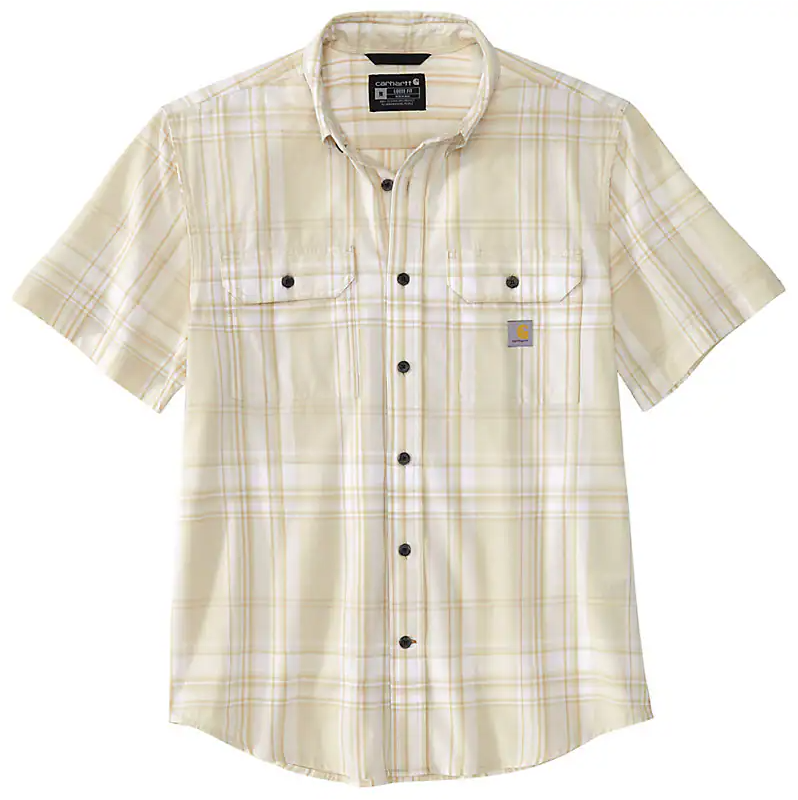 Loose Fit Midweight Short-Sleeved Plaid Shirt - Chalk