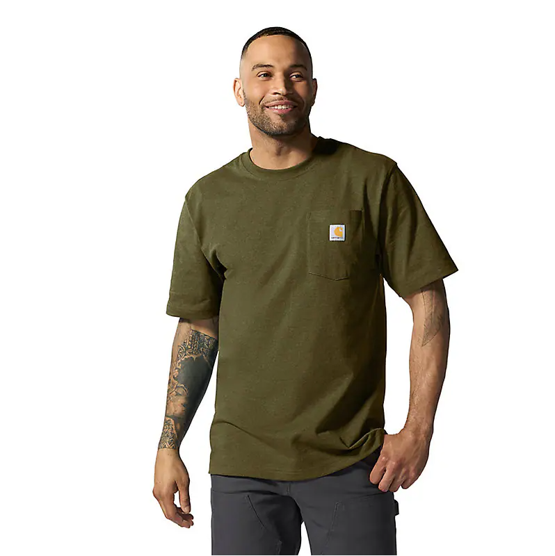 K87 - Loose Fit Heavyweight Pocket Tee- Dark Bronzed Green Heather