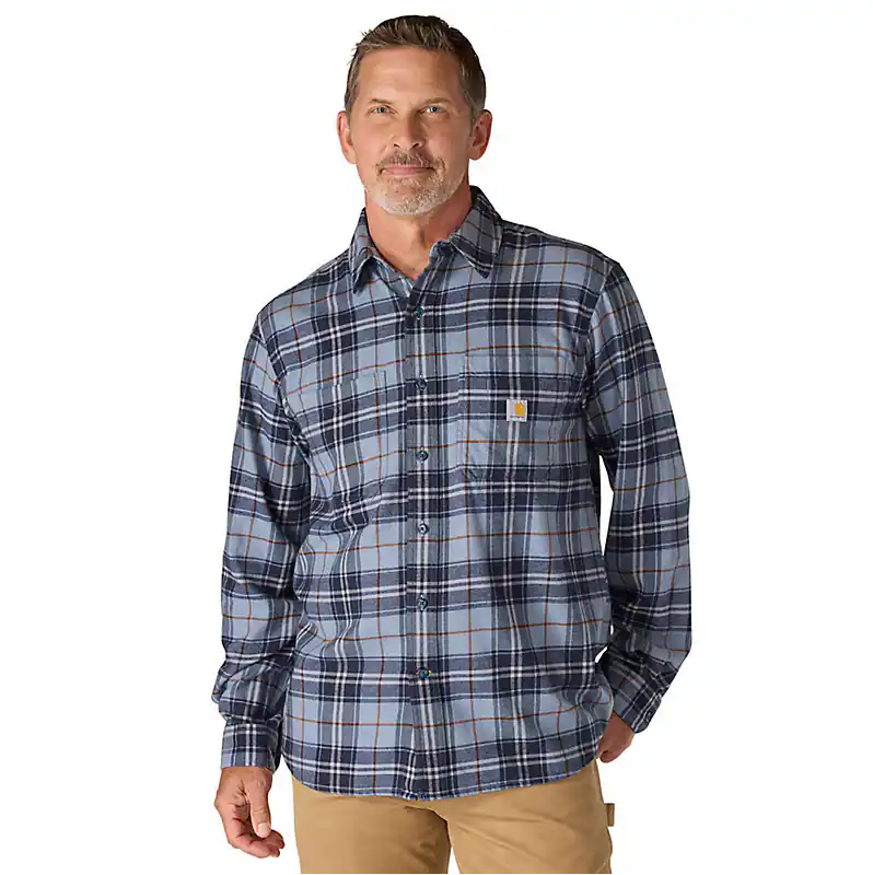 Rugged flex® relaxed fit midweight long-sleeve plaid shirt - Faded Navy