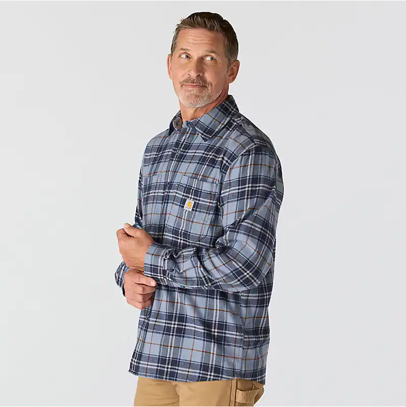 Rugged flex® relaxed fit midweight long-sleeve plaid shirt - Faded Navy