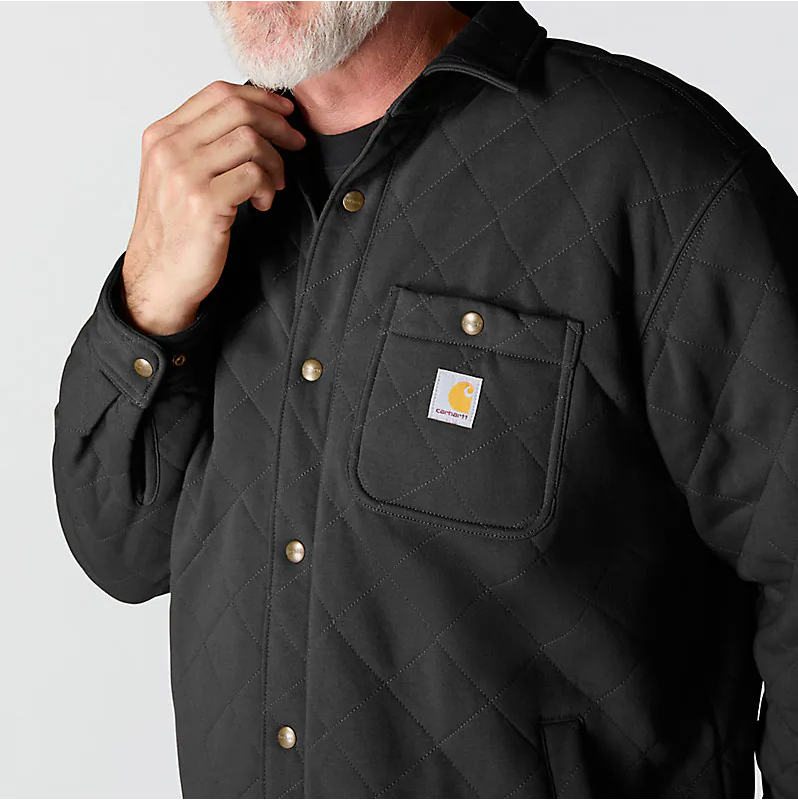 Rain Defender® Loose Fit Heavyweight Quilted Snap Front Shirt Jac - Black