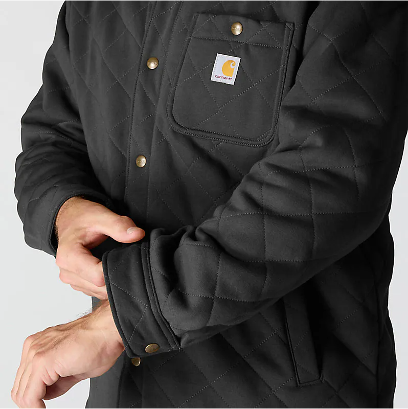Rain Defender® Loose Fit Heavyweight Quilted Snap Front Shirt Jac - Black