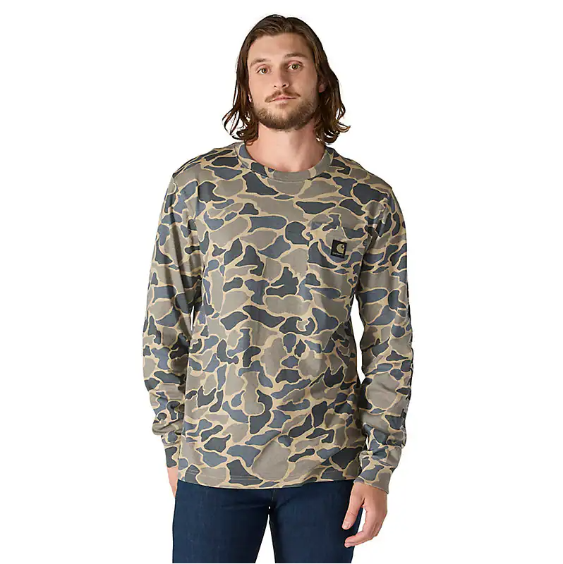 Relaxed Fit HW L/S Pocket Logo Graphic Tee- Khaki/Camo