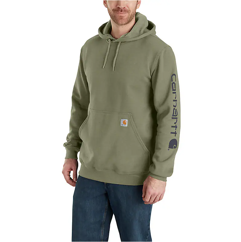 K288 Loose Fit Midweight Logo Sleeve Graphic Hoodie - Dusty Olive/Navy