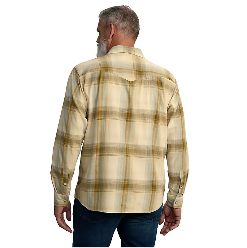 Montana Rugged Flex™ Relaxed Fit Lightweight Long-Sleeve Snap-Front Plaid Shirt, Chalk