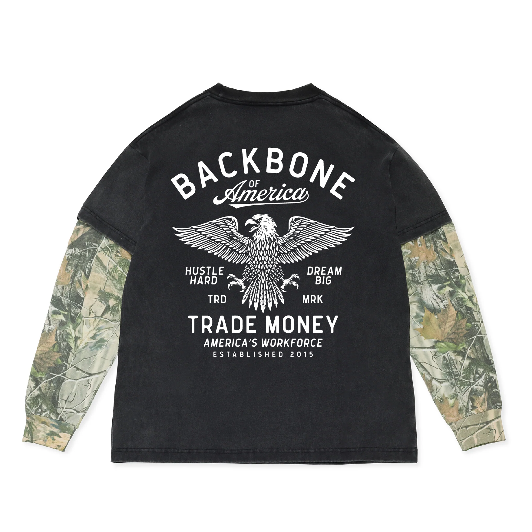 America's Workforce Heavy L/S Dual Tee, Black & Deadtree Camo