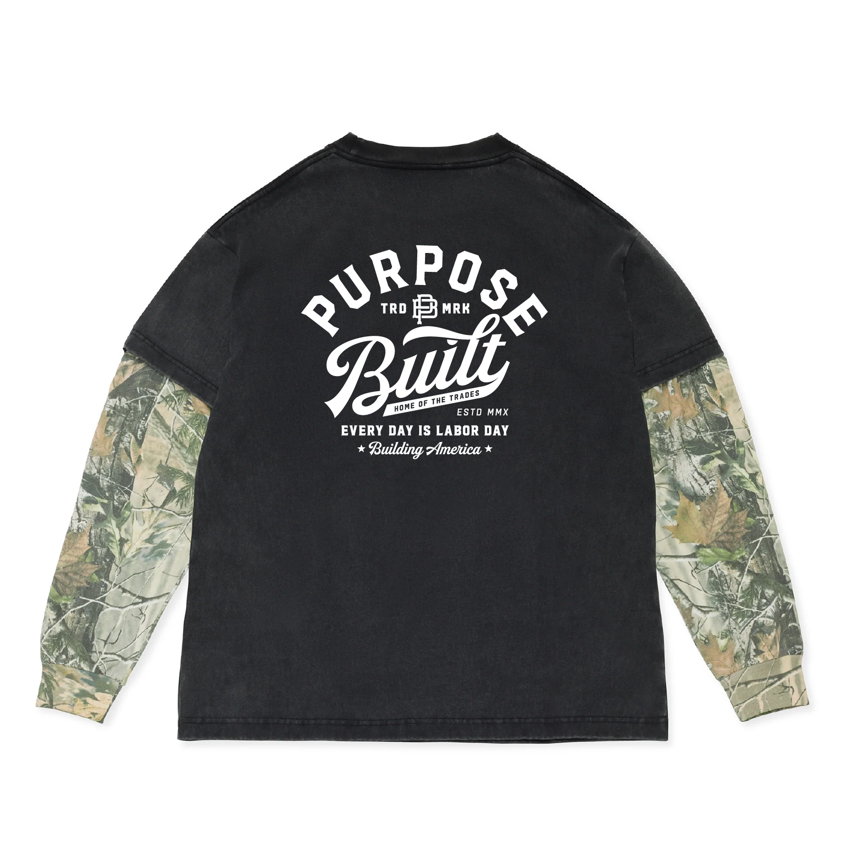 Script L/S Dual Tee, Black and Deadtree Camo