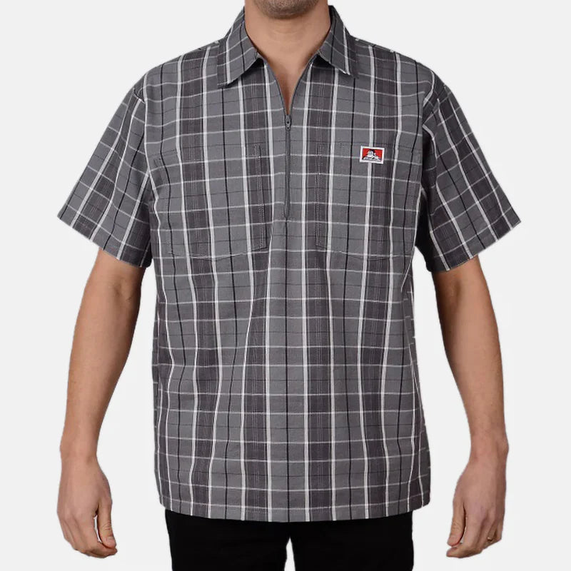 1/2 Zipper Short Sleeve Plaid - Grey/Black