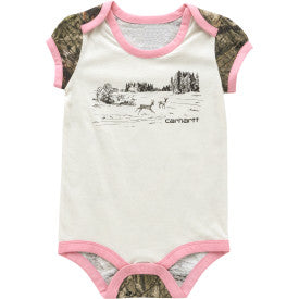 Infant Girls Short Sleeve Camo Deer Bodysuit - Mossy Oak Country DNA Print