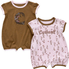 Infant Girls Short Sleeve Floral Romper 2 PC Set - Carhartt Brown