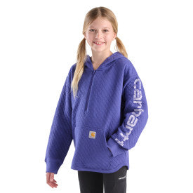 Youth Girls Long-Sleeve Quilted Jersey Halfzip SweatShirt - Navy Blue