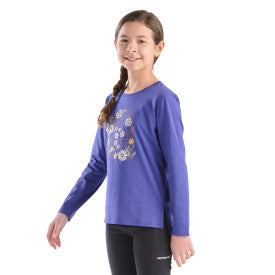 Youth Girls Long-Sleeve Floral C T-Shirt - Navy Blue