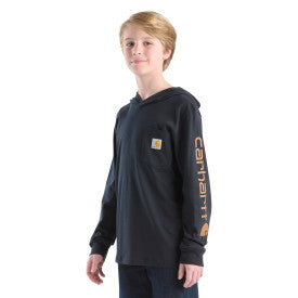 Youth Boys Long-Sleeve Hooded Graphic T-Shirt - Caviar Black