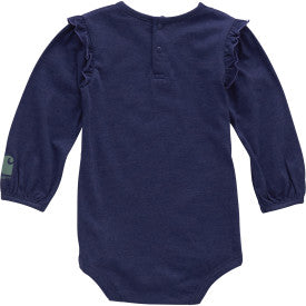 Infant Girls Long-Sleeve Floral Script Bodysuit - Navy Blue Heather
