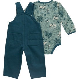 Infant/Toddler Girls Long Sleeve Bodysuit/T-Shirt and Canvas Overall Set - Atlantic Deep